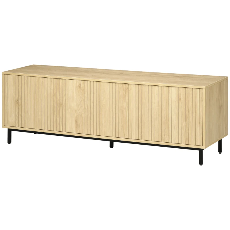 HOMCOM Mobilier banc TV, banc TV până la 65 de inci, 3 dulapuri, 2 orificii pentru cabluri, cu rafturi reglabile - dim. 150L x 40D x 51H cm
