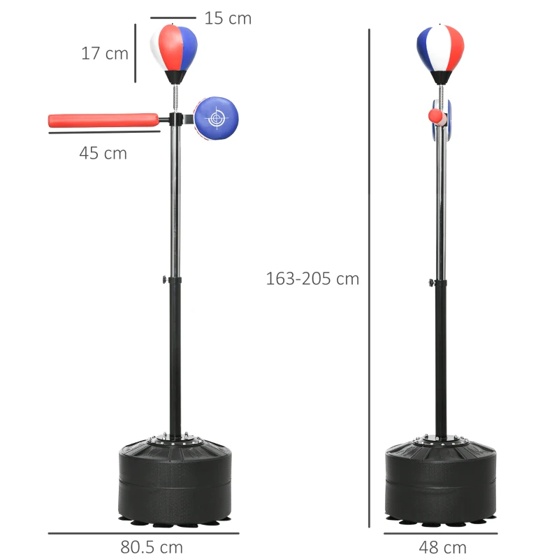 SPORTNOW Suport de box, reglabil pe înălțime, Bară de reflex, Pratze, Speedball, suport de umplere, 80.5 x 48 x 163-205 cm