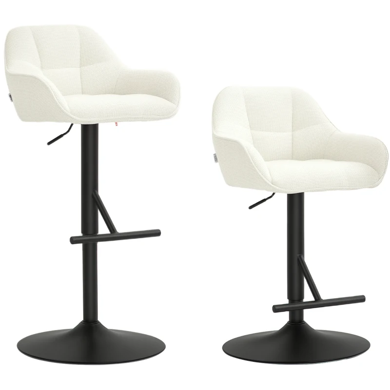 HOMCOM Lot de 2 taburete de bar, scaune de bar, înălțime reglabilă, material textil efect in și bază din oțel, 52,5 x 53 x 86,5-108 cm, crem