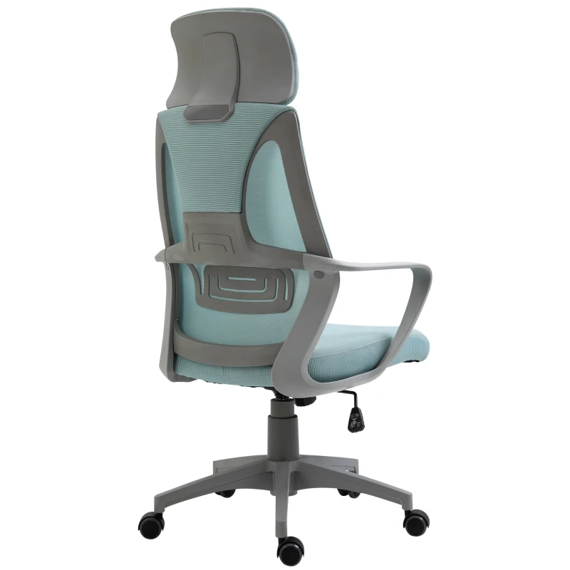 Vinsetto Scaun de Birou Ajustabil cu Suporturi pentru Brațe Suport pentru Cap și Funcție de Balansare Greutate Suportată 120 kg 64x55x116-126 cm Albastru