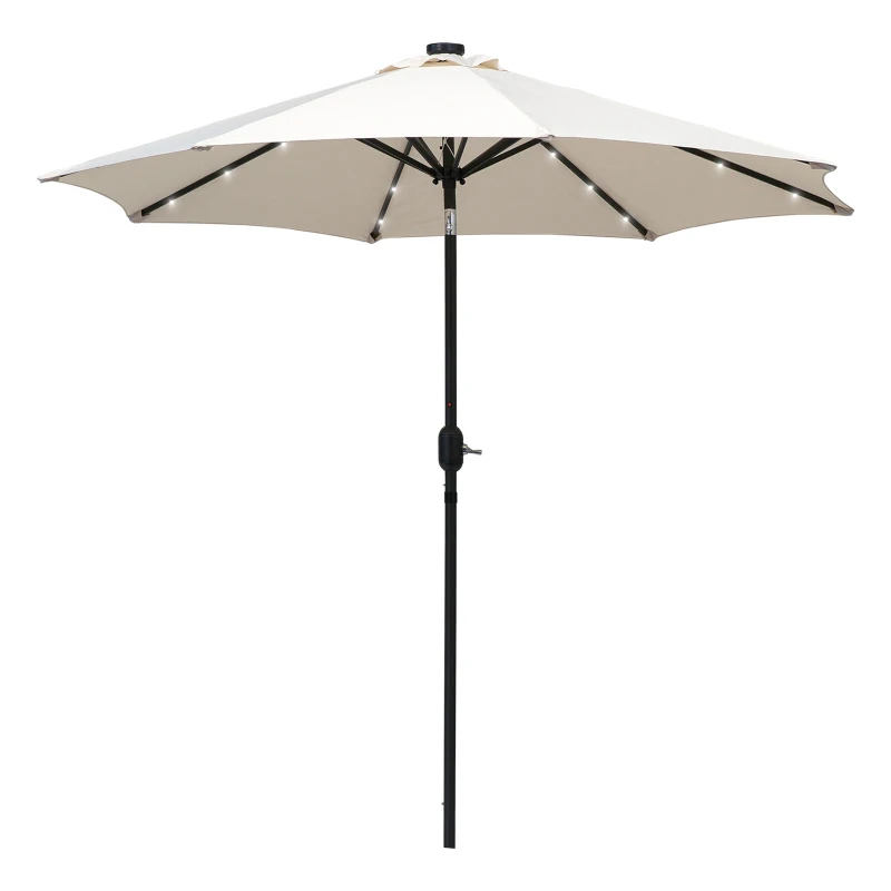 Outsunny Umbrelă de grădină Umbrelă dreaptă Umbrelă octogonală rabatabilă Ø 2,7 x 2,4 m luminată solar 24 LED-uri poliester de înaltă densitate 180 g/m² crem