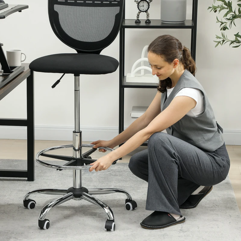 Vinsetto Scaun de birou ergonomic din plasă, scaun de desen, înălțime și suport pentru picioare reglabile, 59 x 59 x 106-126 cm, negru