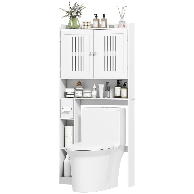 HOMCOM Mobilier WC deasupra toaletei mobilier baie cu dulap cu două uși și suport pentru hârtie 80x19,5x170cm alb