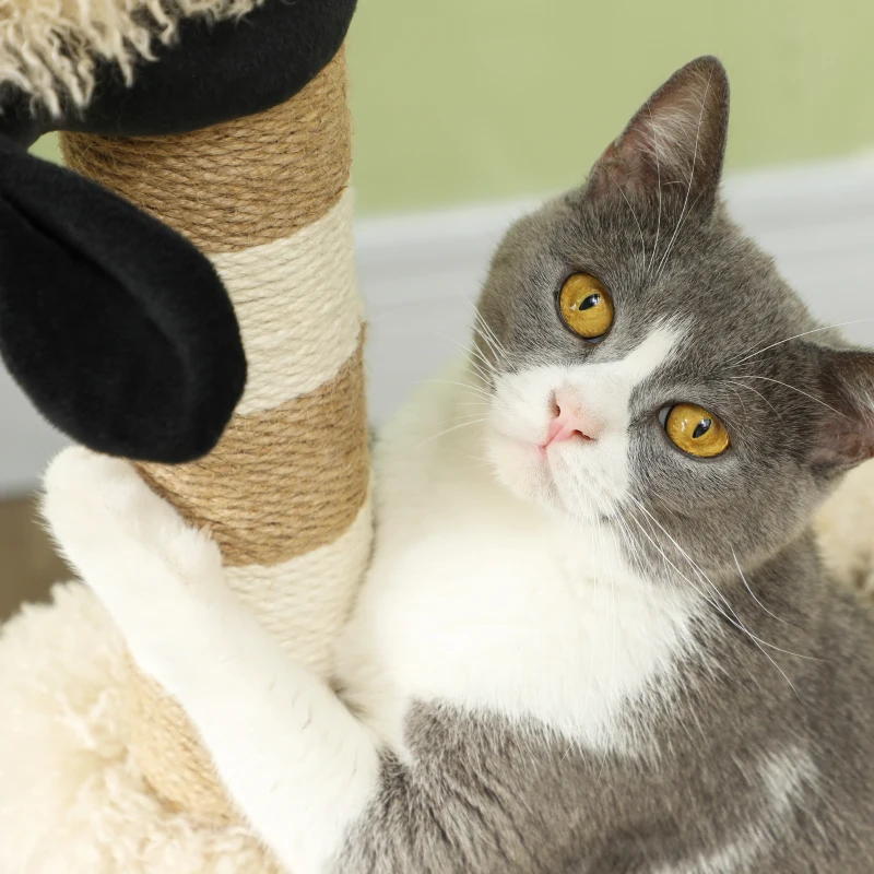 PawHut Pom de zgâriat în design de oi, cu poste de zgâriat, tunel și jucărie, 98 cm, maro deschis