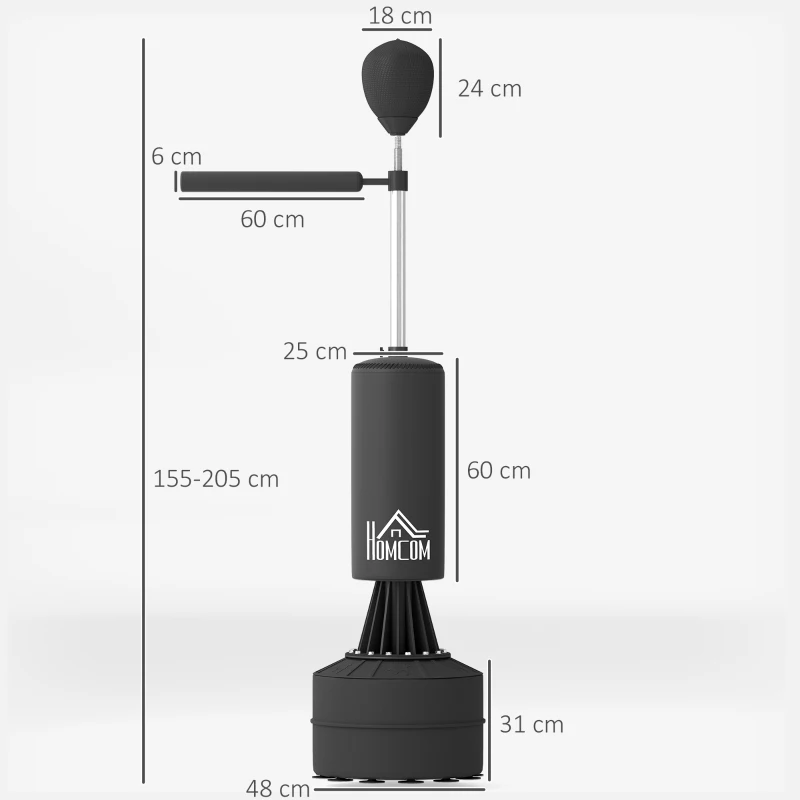 HOMCOM Sac de box pe suport punching ball brunier 3 în 1 cu minge de viteză și braț flexibil rotativ înălțime reglabilă