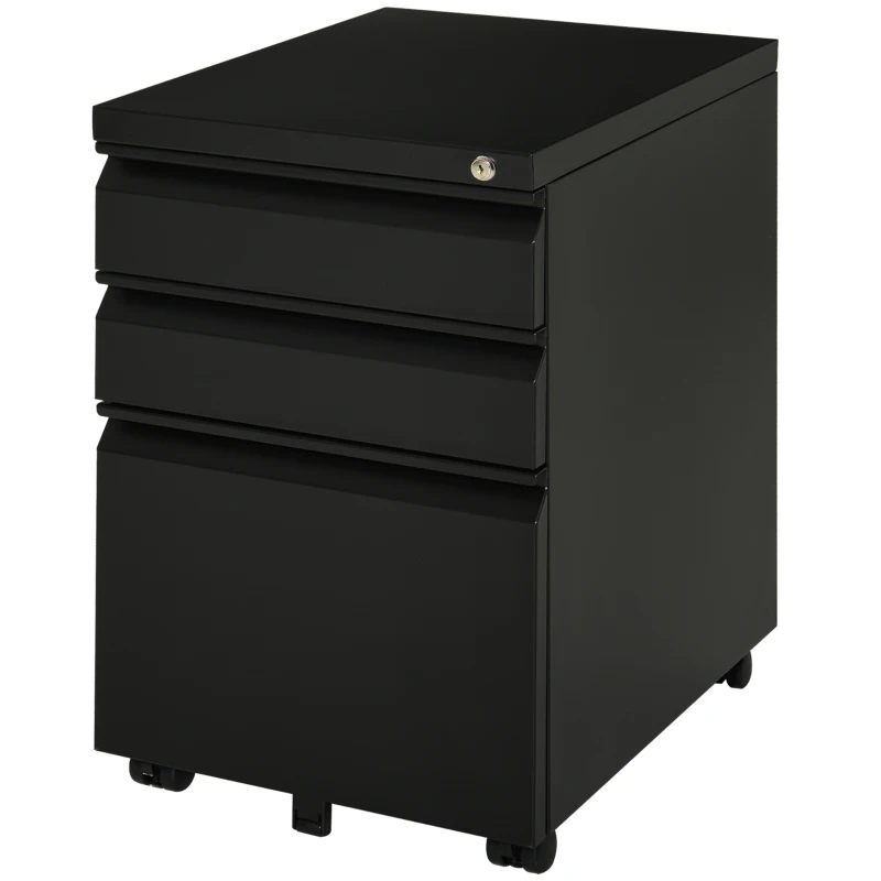 HOMCOM Dulap de birou mobil cu depozitare pe roți 3 sertare blocabile 39 x 48 x 60 cm negru