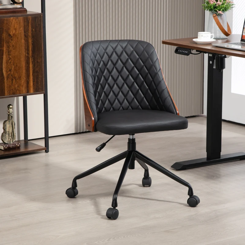 Scaun de birou Vinsetto, Scaun de birou, Scaun rotativ acasă, Scaun de birou reglabil ergonomic cu roți pivotante 360°, Spumă PU Negru 48,5 x 54,5 x 81-87 cm