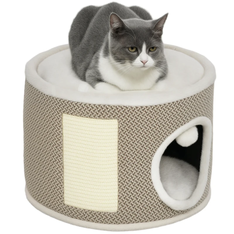 PawHut Turn de zgâriere pentru pisici toner de zgâriere pentru pisici cu sisal pentru zgâriere plafon din pluș perne detașabile Ø 40 x 30 cm cafea