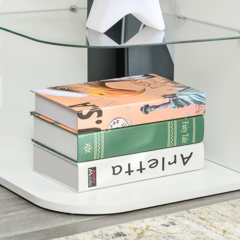 HOMCOM Masă de cafea accesoriu gheridon design contemporan capăt de canapea raft sticlă securizată alb