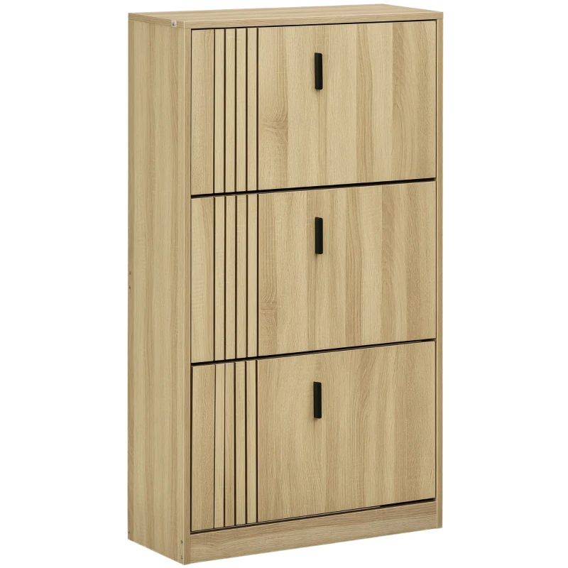 HOMCOM Dulap de pantofi cu 3 uși culisante 18 perechi capacitate mare pentru intrare hol living 63 x 24 x 117 cm stejar