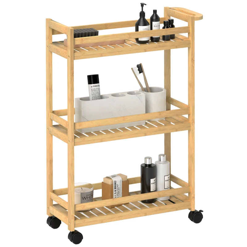 HOMCOM Cos de servit, 3 etaje, grinzi lamelare, protectie anti-cadere, bambus, 55 x 20 x 75 cm