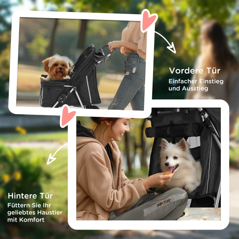 PawHut Hundewagen Hundebuggy klappbar für Hunde & Katzen bis 10 kg 75 x 45 x 97 cm Dunkelgrau(m-7)