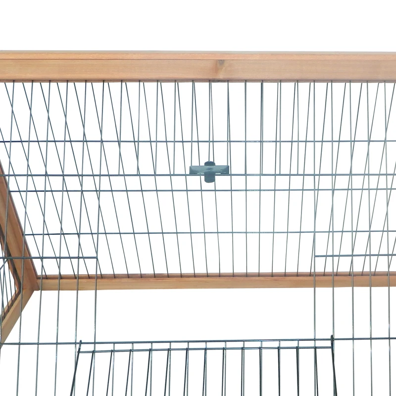 PawHut Clapier triunghiular de sol, tarc exterior, cuib dublu uși pentru iepuri, pui de găină, broască țestoasă, dim. 116L x 62,2l x 52,5H cm, lemn masiv de pin