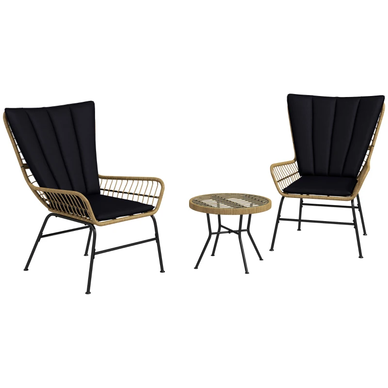 Outsunny Set de bistrou mobilier de balcon, stil Boho, rezistent la intemperii, 76 x 66 x 96 cm, Negru