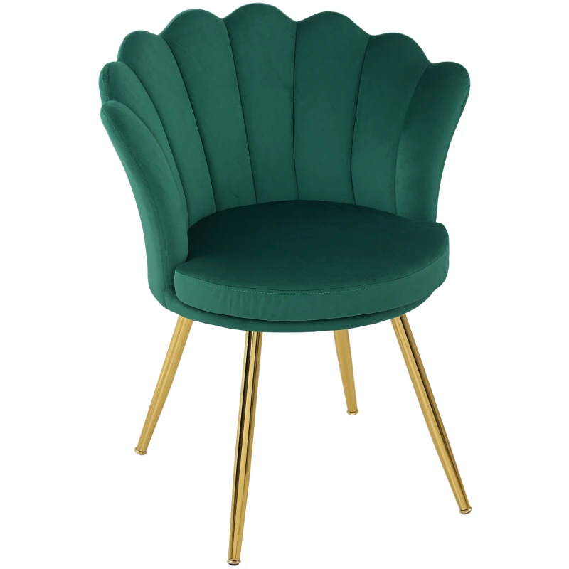 HOMCOM Fotoliu coquillage scaun coafură fotoliu din catifea pentru salon camera de zi și sufragerie verde