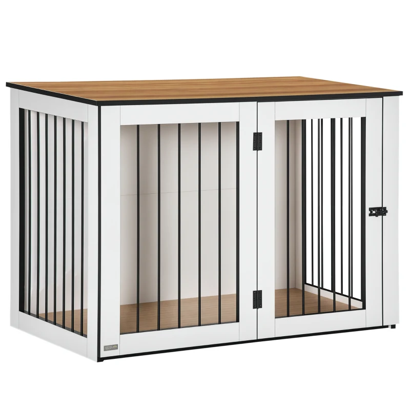 PawHut Cușcă pentru câini, Cușca pentru animale de companie pentru câini mari, Casă pentru câini, Interior, 106 x 60 x 76 cm, Stejar+Alb