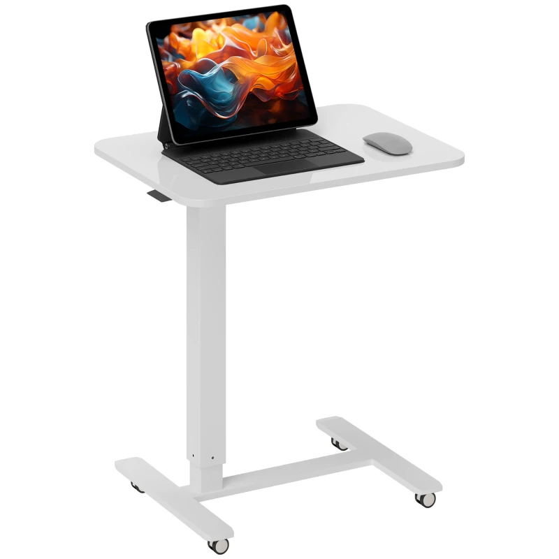 HOMCOM Birou in picioare reglabil in inaltime cu 4 roti C-Forma 65 cm x 48 cm x 73-110 cm Alb