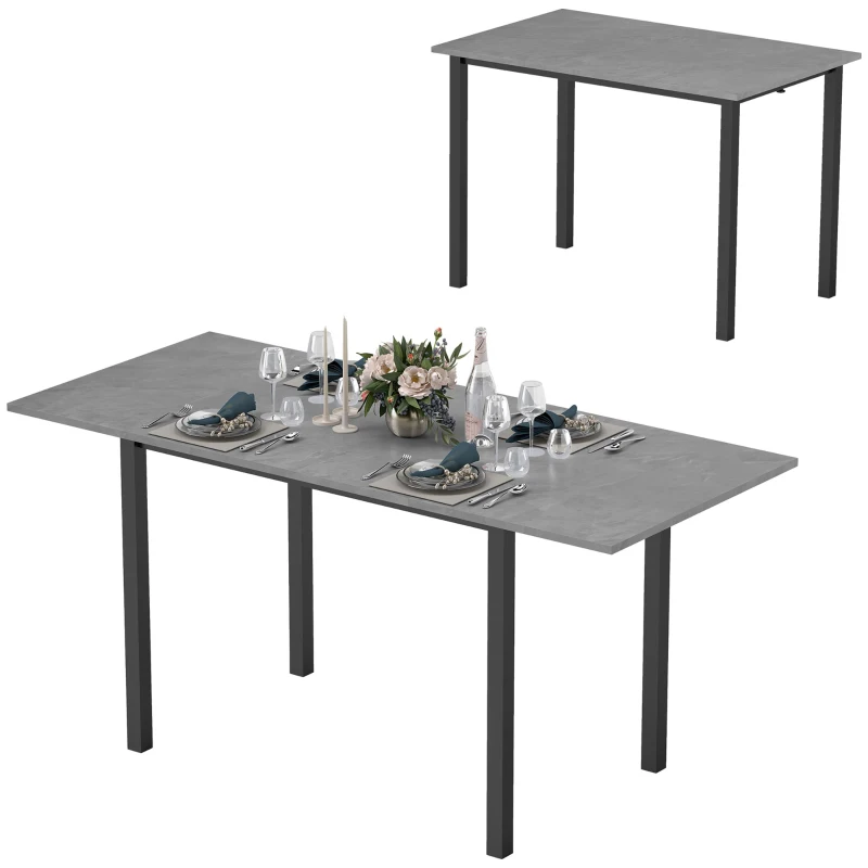 HOMCOM Masă de dining extensibilă masă de bucătărie design modern cu blat mare 6 persoane cadrul din oțel gri închis