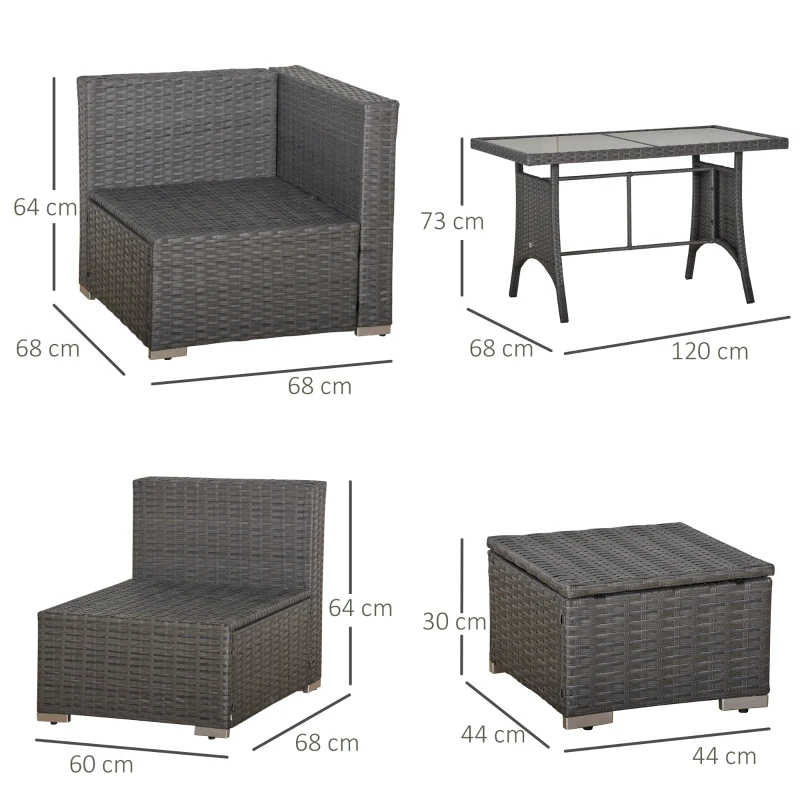 Outsunny Set de Mobilier de Gradina cu 10 Piese in Ratan, cu Perne pentru Scaun si Spatar, Cadru Metalic, Gri Inchis