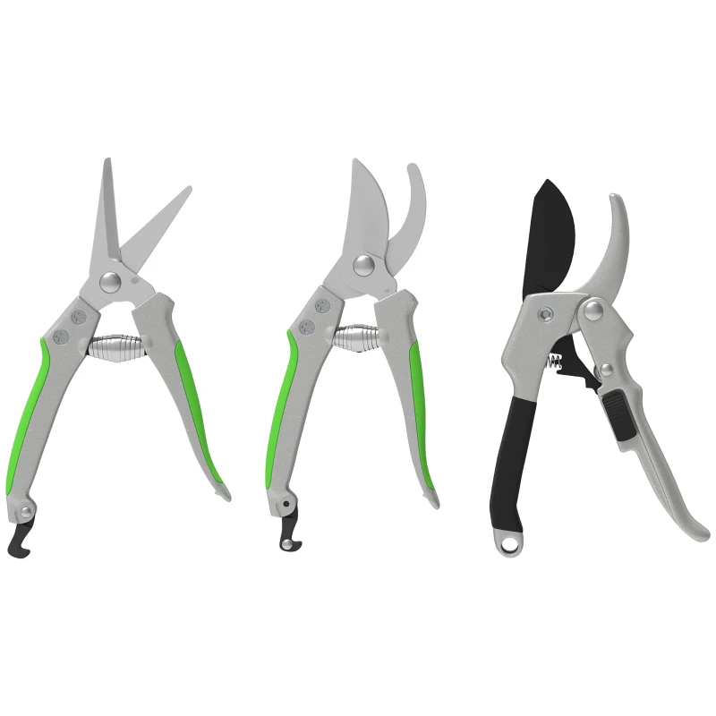 Outsunny Set de 3 foarfece pentru grădină, set de tăiere pentru grădinărit, cu lamă ascuțită, din metal și aluminiu, argintiu negru