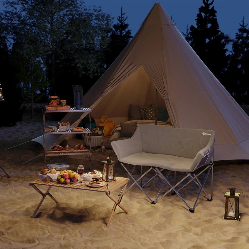 Outsunny Fotoliu 2 locuri pliabil fotoliu de camping cu brațe buzunar lateral până la 240kg capacitate de încărcare Gri