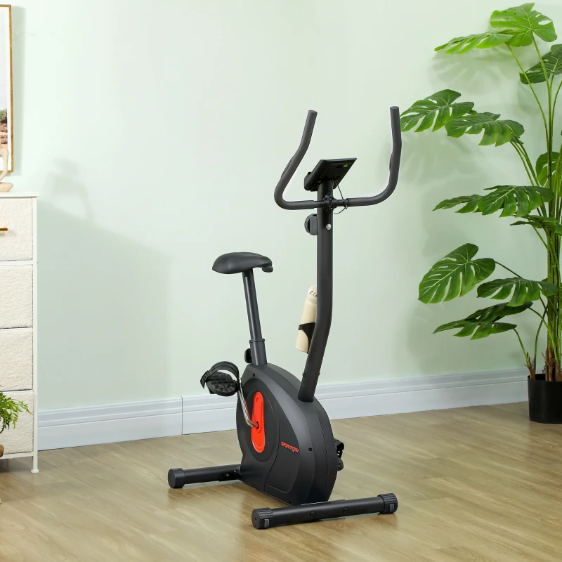SPORTNOW Bicicleta Statica cu Rezistenta Magnetica Ajustabila Senzor Ecran LCD si Scaun Reglabil 88x50,5x131,5 cm Negru