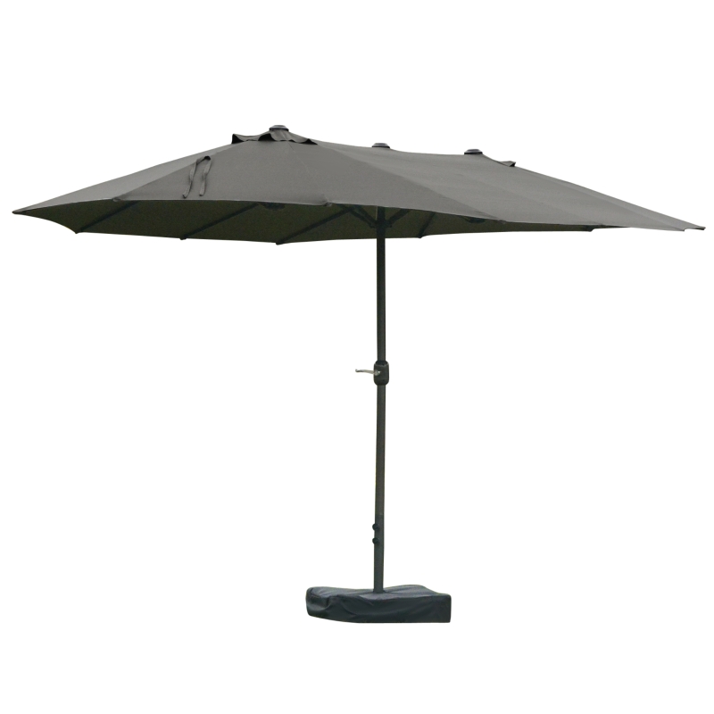 Outsunny Umbrelă de grădină exterioară, umbrelă dublă rectangulară 4,6L x 2,7l x 2,4H m cu deschidere și închidere cu manivelă, saci de greutate și bază incluse, pentru balcon, piscină, gri