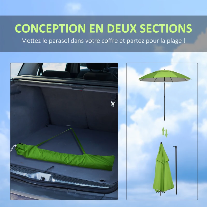Outsunny Umbrelă de exterior rotundă inclinabilă protecție UV30, 8 tije de oțel și sac de transport inclus, verde