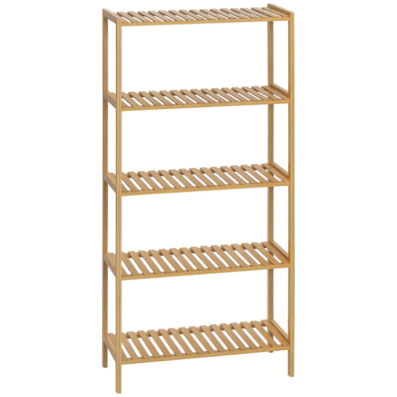 HOMCOM Raft din bambus cu 5 nivele, pentru sufragerie, dormitor sau birou, 60x26x130 cm, lemn natural