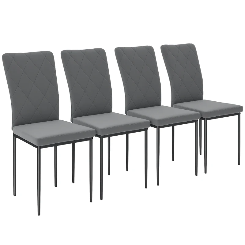 HOMCOM Set 4 Scaune de Dining in Aspect Catifelat, cu Picioare Metalice, Pentru Dining, Dormitor, Bucatarie, Gri