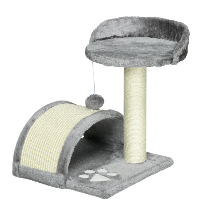 PawHut Arbre à Chat avec Boules de Jeu Arbre à Chat en Sisal Gris 35,5 x 37 x 46 cm