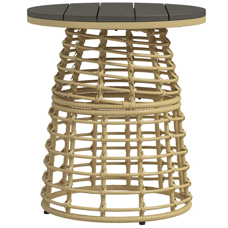 Outsunny Masă de cafea de grădină rotundă din rășină aspect răchită metal și blat compozit, dim. Ø45 x 50H cm