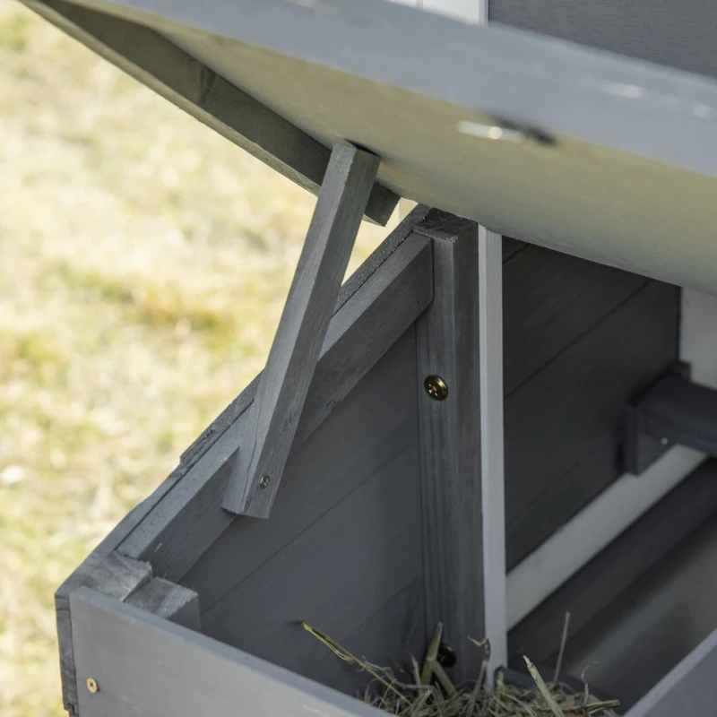 PawHut Cușcă pentru șuri cu 2 curți de sârmă, acoperiș deschis, cuib cu sertar detașabil și rampă 150,5x54x87 cm Gri