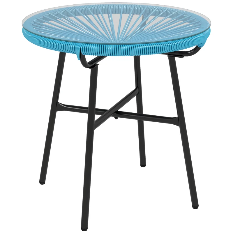 Outsunny Masă de cafea rotundă de grădină din rășină imitând rattanul metal și blat sticlă temperată Ø 50 x 50H cm