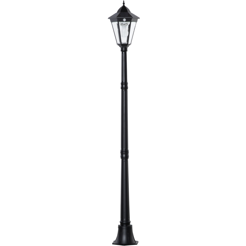 Outsunny Lampa de Gradina cu Celule Solare din Sticla Securizata, Iluminat Exterior 194 cm Inaltime, Lampa de Gradina cu 19 LED-uri 130 Lumen 3000K pentru Gradina, Decor Balcon, Negru