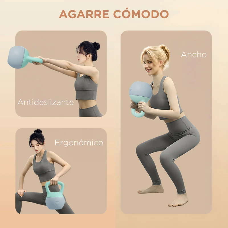 SPORTNOW Pesa Rusa 4 kg Kettlebell Relleno de Arena Metálica y Mango Antideslizante para Entreno en Casa 19x15x25 cm Verde y Gris