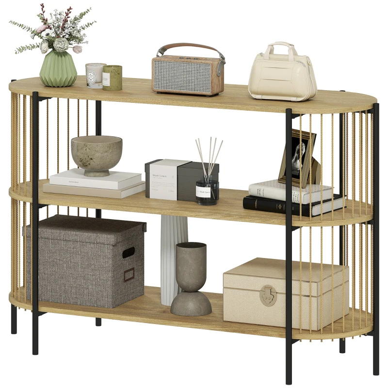 HOMCOM Blat de Consolă cu Coardă de Hârtie Împletită Manual Cadru de Oțel Stil Bohemian 124x43,5x80 cm Natural