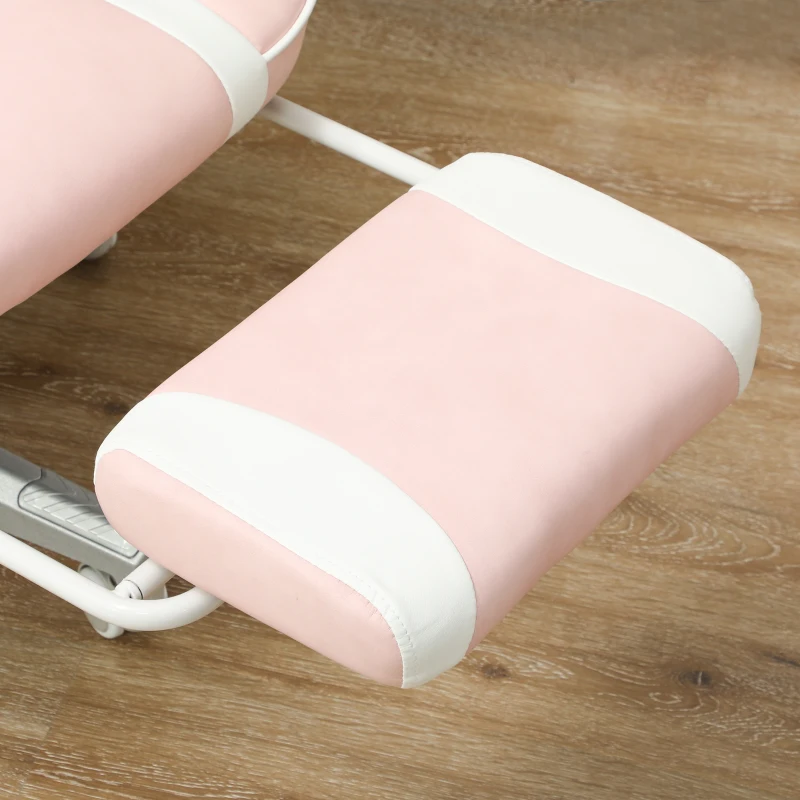 HOMCOM Scaun de gaming cu suport de picioare, perne pentru cap și lombar, rotativ, reglabil în înălțime, Roz