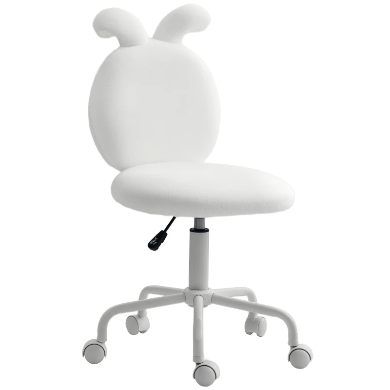 HOMCOM Scaun tapițat cu urechi de iepure, Scaun de birou cu role, rotativ, blană artificială, Alb
