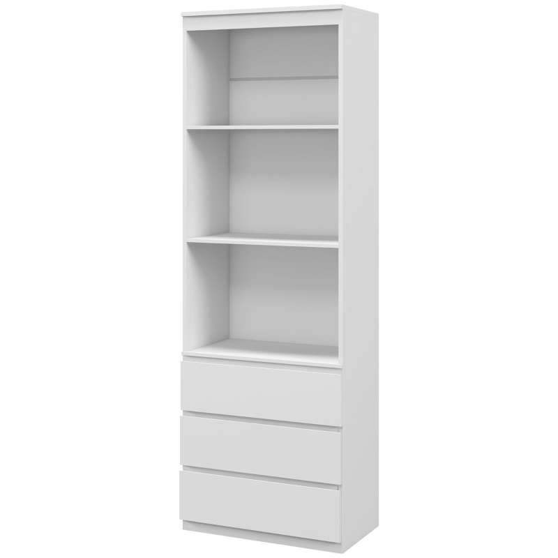 HOMCOM Bibliotecă înaltă de 180 cm cu 3 rafturi și 3 sertare 60 x 35 x 180 cm din lemn alb