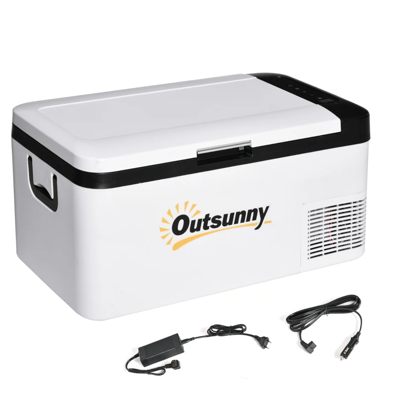 Outsunny Frigider portabil electric 18L 12/24V, congelator -20℃, mânere pliabile, consum redus, 58,5x33,5x29,2 cm, alb