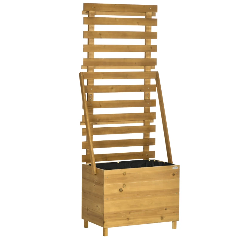 Outsunny Pată înaltă cu 3 rafturi, inclusiv rețea de susținere, rezistent la intemperii, lemn masiv, 63 cm x 39 cm x 160 cm, Natural