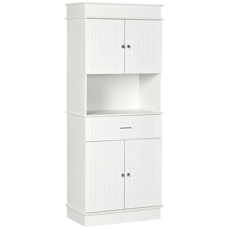 HOMCOM Bufetă de Bucătărie Aramărie de Bucătărie contemporană Multi-Rangement 4 Uși sertar Glisant și Blat de Lucru dim. 74L x 39l x 183H cm Lemn Alb