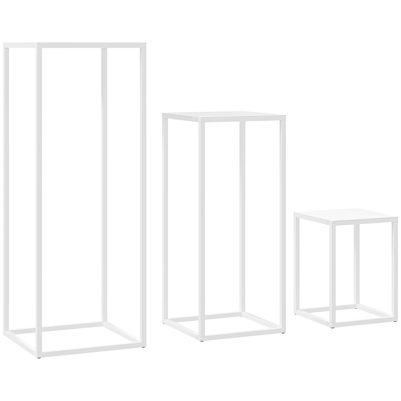 Outsunny Set 3 suporturi pătrate metalice pentru plante, empilabile, pentru interior și exterior, grădină, casă, alb