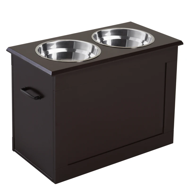 PawHut Comedero Elevado para Perros Grandes con 2 Cuencos de 2000ml y Almacenamiento Oculto 60x30x41 cm Marrón Oscuro