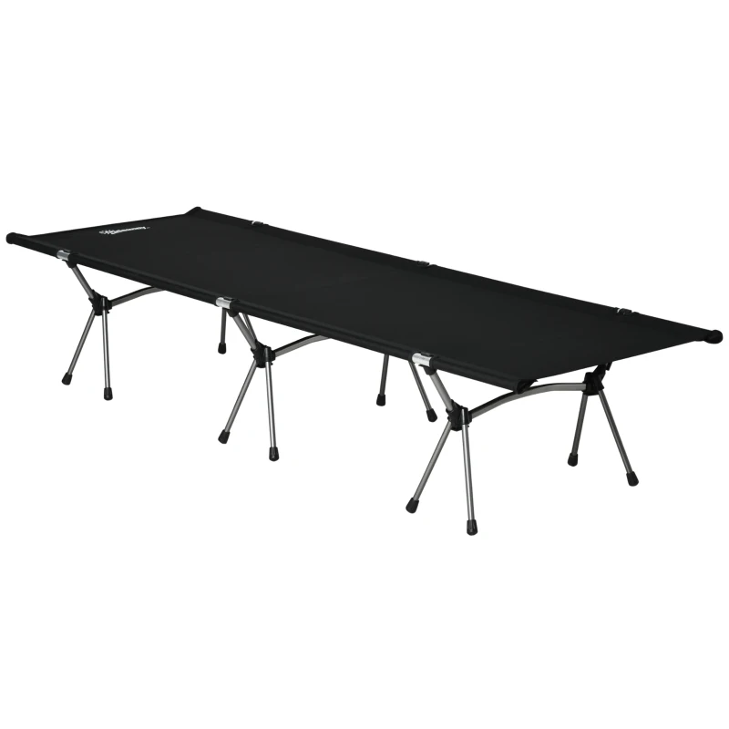 Outsunny Pat pliant de camping, înălțime reglabilă, capacitate 150 kg, 190 x 65 x 38 cm, cu geantă de transport, negru