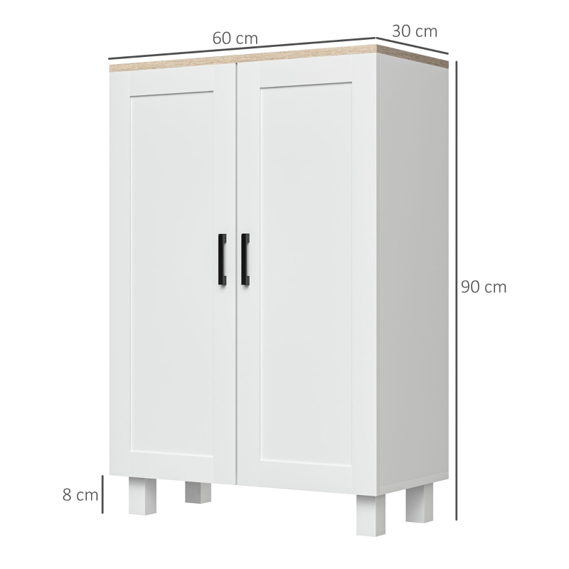 HOMCOM Mobilier Modern cu 2 Uși Raft Reglabil și Bază Înălțată pentru Living Bucătărie Sufragerie 60x30x90 cm Alb