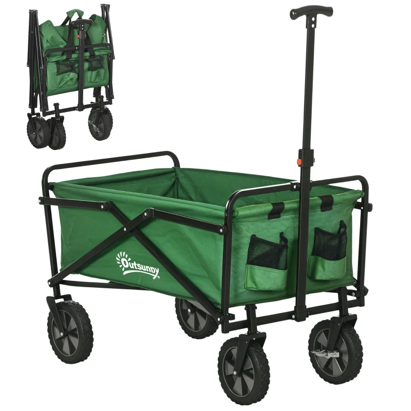 Outsunny Carucior cu rotile pliabil carucior de transport maner ajustabil incarcare 40 kg 83 x 50 x 99 cm verde inchis