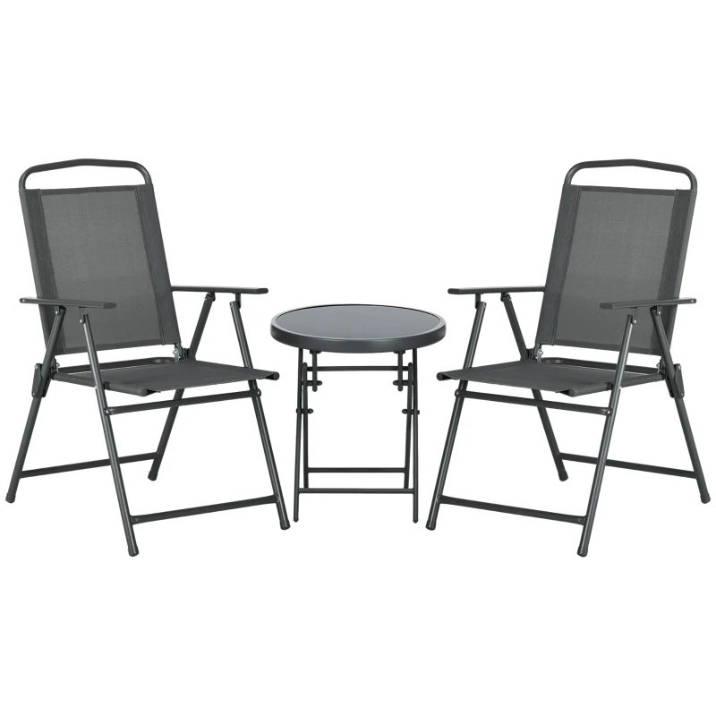 Outsunny Set Bistro 3 Piese din Metal Rezistent la Intemperii pentru Mobilier Grădină cu Masă Pliantă și Scaune Gri închis