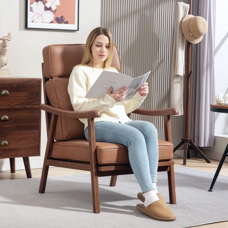 HOMCOM Scaun de Sufragerie Tapizat în PU cu Cadru din Lemn Pernițe Acolchado Groase Maro și Lemn Nuc